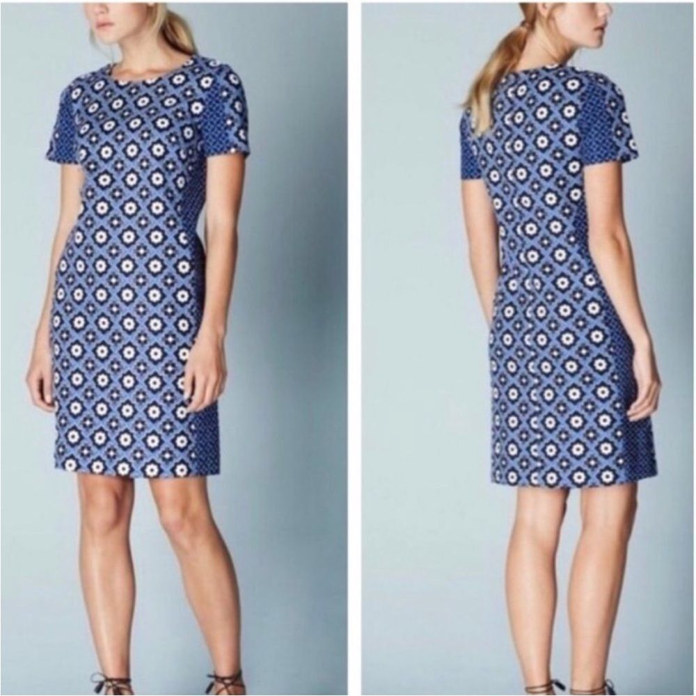 Boden‎ WH988 Pippa Tunic Dress Blue White Floral sz 12L EUC